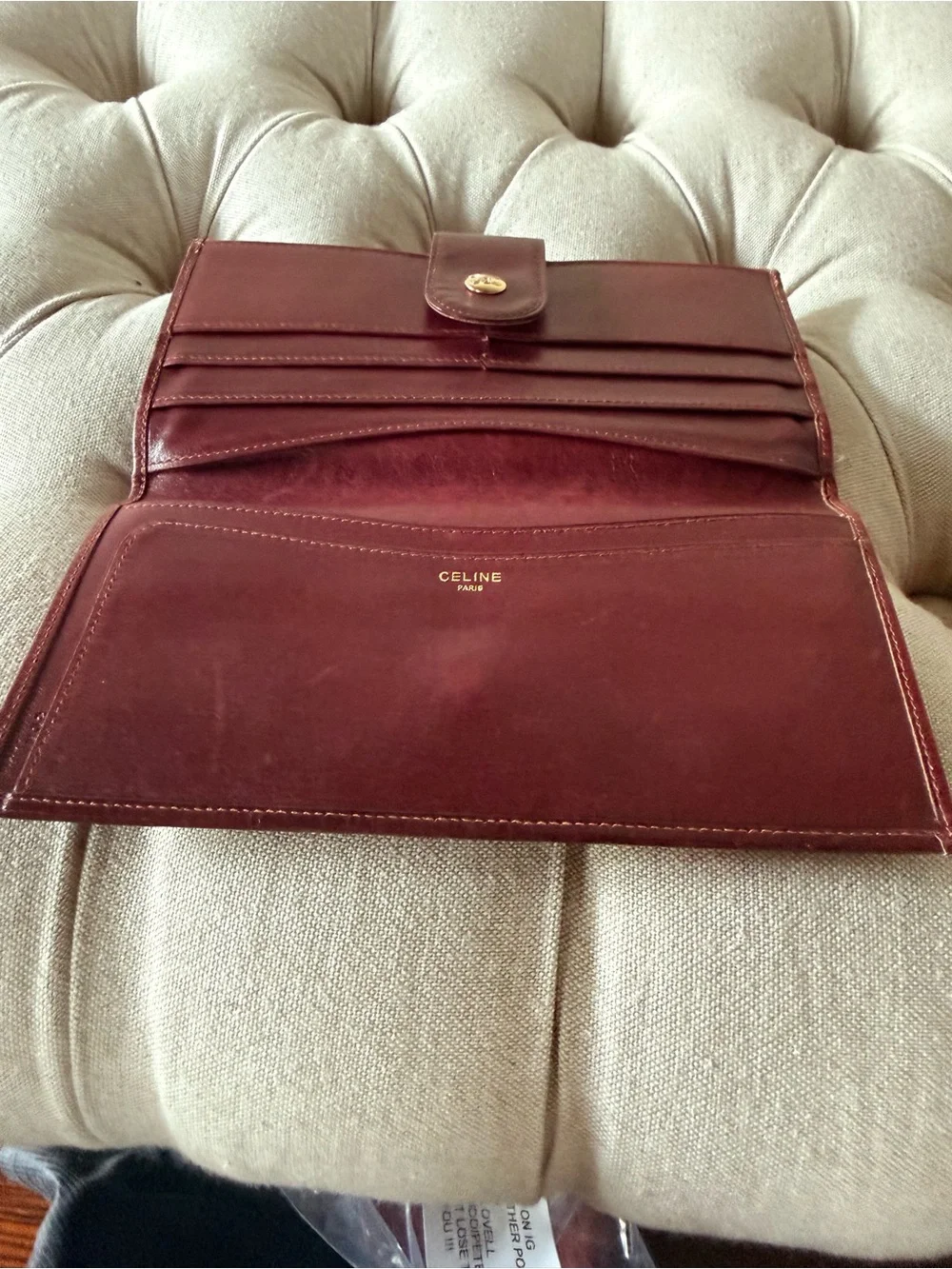 RARE Vintage Celine Triomphe Macadam Suede Long Wallet Bordeaux